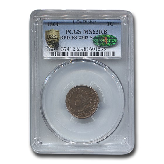 1864 Indian Head Cent MS-63 PCGS CAC (RB RPD FS-2302 L On Ribbon) 1864 Indian Head Cent MS-63 PCGS CAC (RB RPD FS-2302 L On Ribbon)